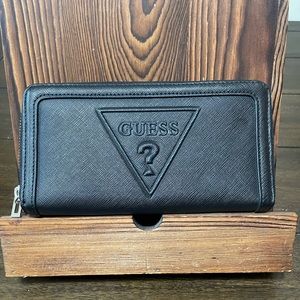 GUESS Baldwin Park Zip-Around Wallet, Saffiano Faux Leather, Black